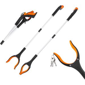 Grabber Reacher Tool, 2 Pack 32" Foldable Lightweight Trash Claw Grabbers for Elderly, 360 Rotating Head Wide Jaw Reaching Tool for Trash, Pick Up Stick (Orange)