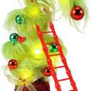 Seenelling 1ft Tabletop Bendable Mini Christmas Tree with LED Light Small Whimsical Lime Green Xmas Tree with Top Ball Table Centerpiece Decoration with Ball Mini Ladder for Party Home