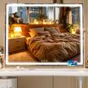 Vanity Mirror with Lights, 34'' x 25.6'' Lighted Makeup Mirror, Touch Screen with 3-Color Lighting, Dimmable for Vanity Desk Tabletop Round White