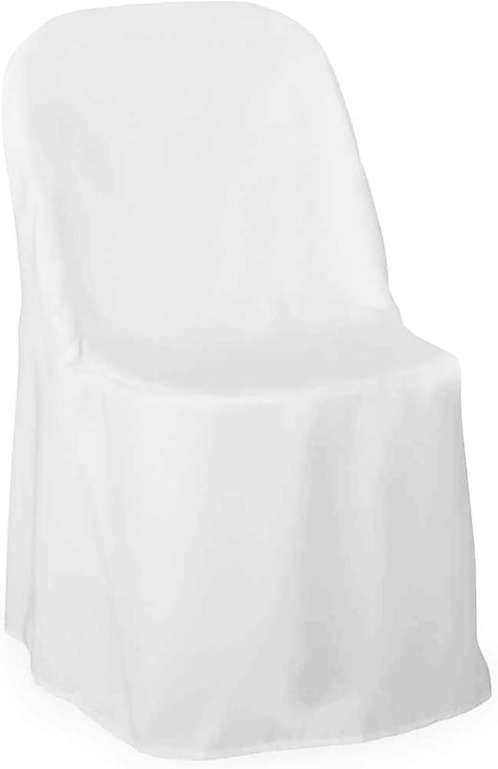 Lann's Linens 10 pcs White Polyester Folding Chair Covers for Wedding, Party, and Banquet - Elegant Cloth Slipcovers, 19.5"D x 13"W x 33"H