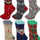Sumona 6 Pairs Women Colorful Fancy Crazy Design Soft & Stretchy Novelty Crew Socks (9-11, Christmas #2)