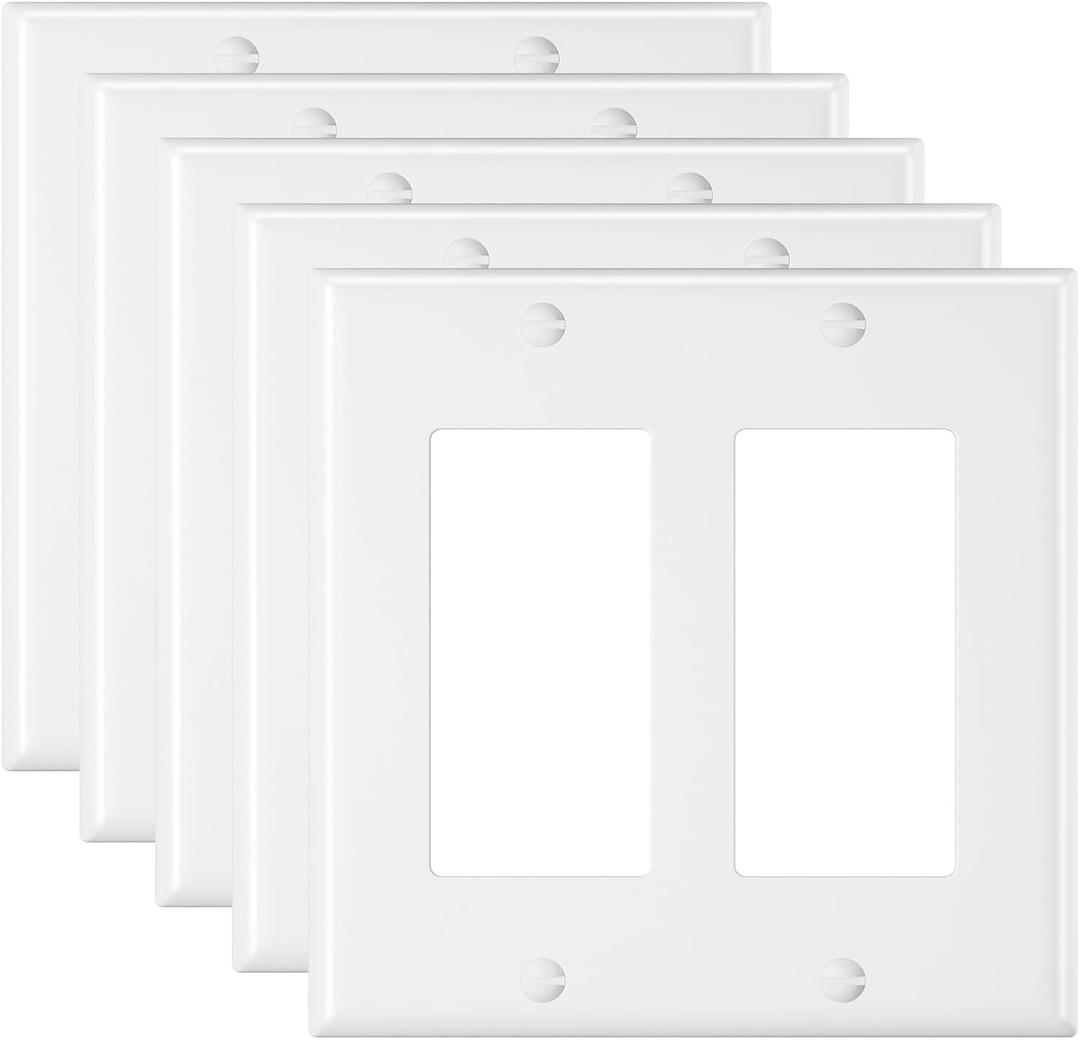 VCELINK (UL Listed) Double Light Switch Cover 5 Pack, 2 Gang Decora Wall Plate White, 4.50" x 4.56" Light Switch or Receptacle Cover Plates