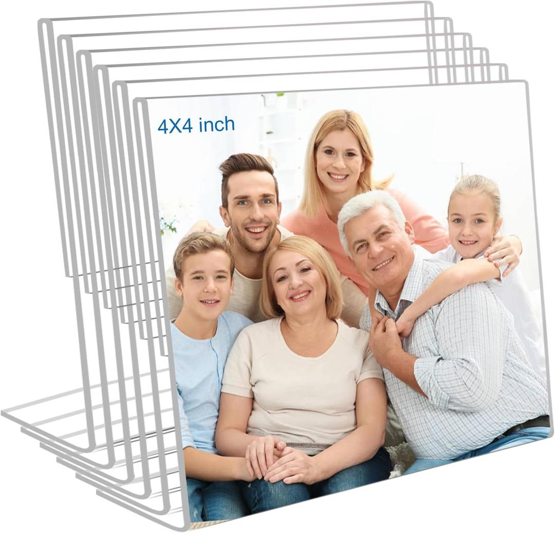 4x4 Acrylic Picture Frames, Set Of 6 Clear Acrylic Frameless Gift for Desktop Display, Standing Picture or Display Sign Holder with Inserts for Home Office