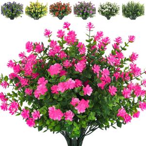 RECUTMS Artificial Flowers Outdoor Artificial Fake Flowers Fake Greenery Fake Plants Faux Outdoor Plastic Plants UV Resistant Shrubs Boxwood Plant Eucalyptus Hanging Basket Home Garden Decor (Pink)