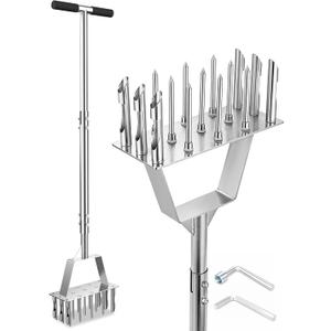 2 in 1 Lawn Aerator & Core Aerator Tool, Stainless Steel Spike Manual Dethatching & Soil Aerator Lawn Tool with 9 Spikes & 6 Cores, Semi-Assembled Grass Aerator for Lawn, Yard Plug Aerator