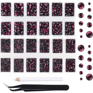 Massive Beads 7800pcs Hotfix Iron Flatback Glasses 5 Sizes Rhinestones Crystal for DIY Project Making with Tweezers and Picking Pen for Bags, Shoes, Clothes and Manicure(Amethyst, 5 Sizes)