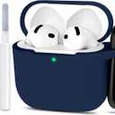 ATUAT Compatible with AirPods 4 Case Cover, Protective Silicone Skin Accessories with Keychain for Women Men for Apple AirPods 4th Generation Case(2024), Front LED VisibleMidnight Blue