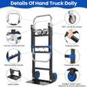 3-in-1 Folding Hand Trucks, 600Lbs Convertible Hand Truck Dolly, Heavy Duty Convertible Dolly with Retractable Handle and 4 Rubber Wheels, Collapsible Cart for Moving Office/Home/Warehous(Blue)