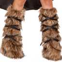 GREUS Halloween Viking Warrior Costume Set Brown Faux Fur Arm & Leg Warmers Fluffy Long Boot Cuffs Covers Arm Wrap for Women