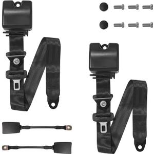2-Pack Adjustable Retractable 3-Point Belt Kit, Ideal for Golf Carts, Trucks, Minivan, UTV, RV, Truck, Black