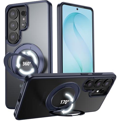 VUM Galaxy S26 Ultra Case 6.3", MagSafe Supported, Full Camera Protection, Built-in Magnetic Ring, 360° Rotatable Magnetic Stand, Military Grade Shockproof, Semi-Transparent Matte, Blue