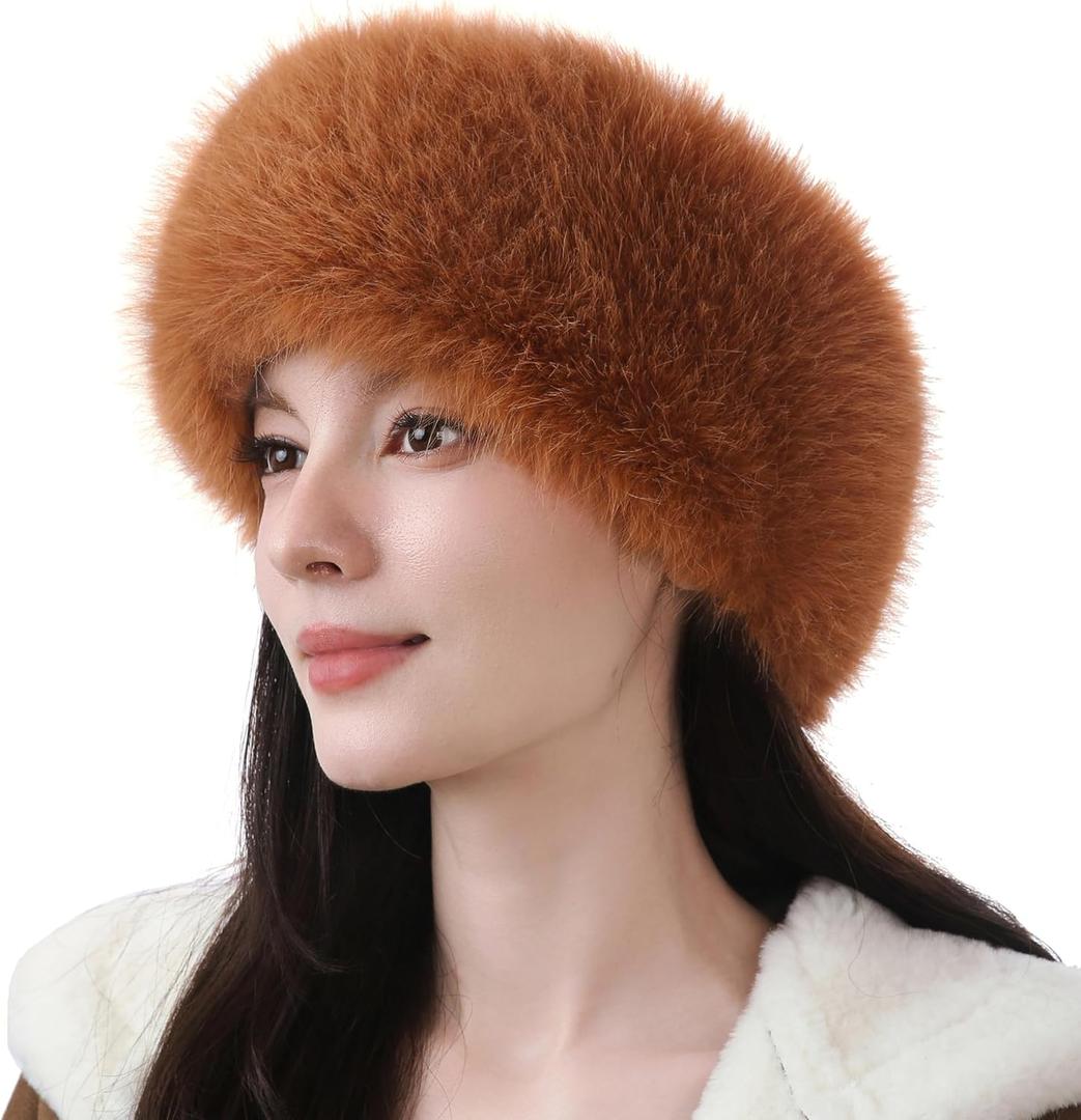 Dikoaina Womens Faux Fur Headband Winter Earwarmer Earmuff Ski (Light Tan)