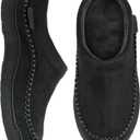 Zigzagger Men's Slip On Moccasin Slippers, Indoor/Outdoor Warm Fuzzy Comfy House Shoes, Fluffy Wide Loafer Slippers (9-10, Jet Black)