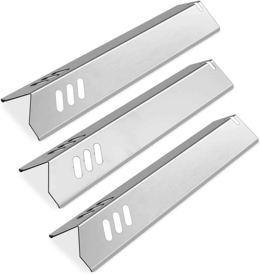 3-Pack 14 3/16 Inch Stainless Steel Heat Plate Replacement for Uniflame GBC1030W, GBC1030WRS, GBC1030WRS-C, GBC1134W, GBC1134WRS Gas Grill Models, BBQ Burner Cover Flame Tamer, Heat Shield