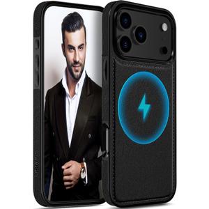 LOHASIC for iPhone 17 Pro Case Leather Compatible with MagSafe, Slim Business PU Non-Slip Grip Shockproof Rugged Bumper Protective Cover Men Women Phone Case for iPhone 17Pro 6.3" 2025 - Black