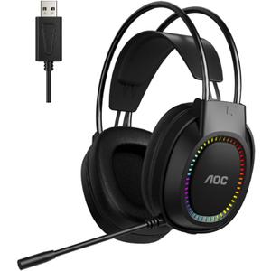 AOC Wired Gaming Headset with Mic, USB Gaming Headphone with Stereo Sound for PC/Laptop/PS4/PS5, 50mm Drivers RGB Corded Headphones for Game/Work/Music, ACG2500