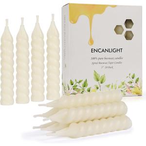 Beeswax Taper Candles, 5 Inch Spiral Tapered Candles 10 Pack, 0.78" Diameter Ivory Natural Bees Wax Candlesticks, 4.5 Hours Long Lasting - Smokeless and Unscented for Home Decoration, Wedding, Party