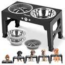 Jovrun Elevated Dog Bowls, Dog Feeder with 2 Stainless Steel Dishes &1 Slow Feeder Bowl, 5 Heights Adjustable Raised Stand for Medium Large, Food Dishes with Non-Slip Feet
