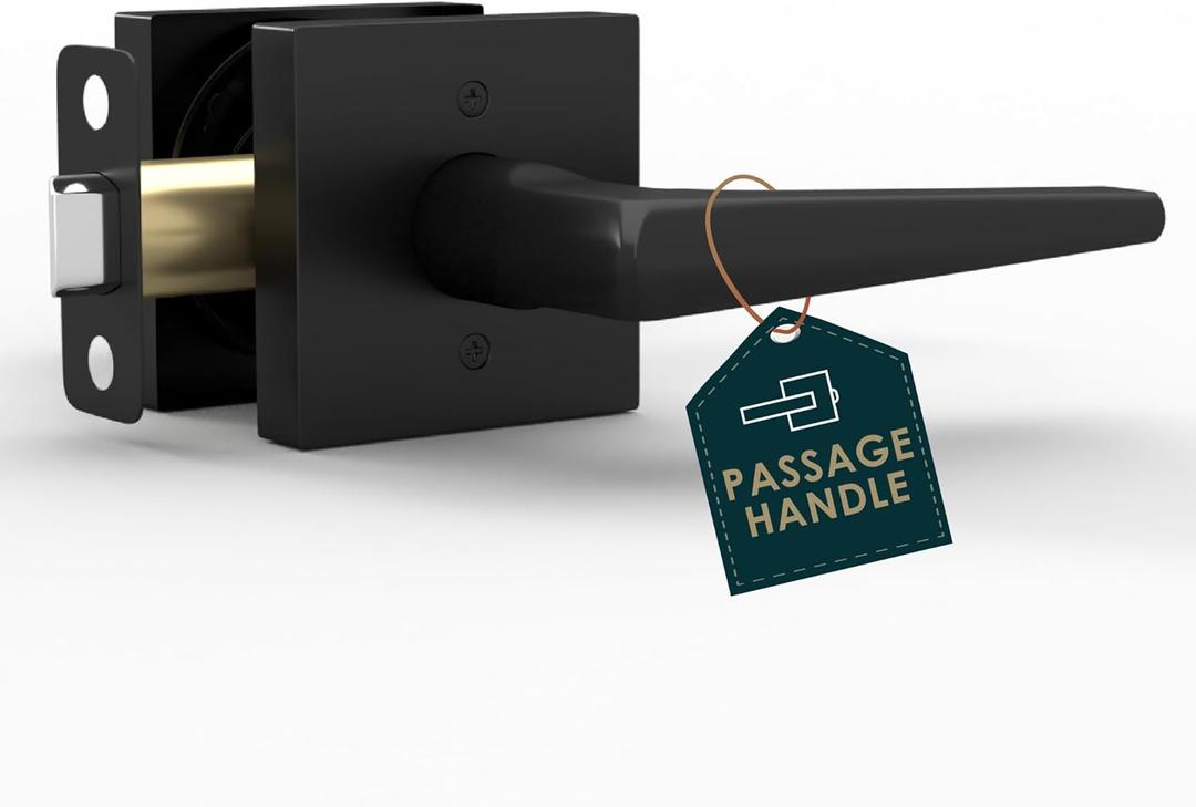 Mega Handles Schein Passage Door Handle - 1 Pack Reversible Black Door Handle, Heavy Duty No Lock Door Handles Interior for Closet & Hallway, Fits All Standard Door Sizes - Matte Black