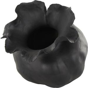 Deco 79 Ceramic Abstract Wide Rounded Floral Shaped Vase with Petal Rim, 8" x 10" x 9", Black