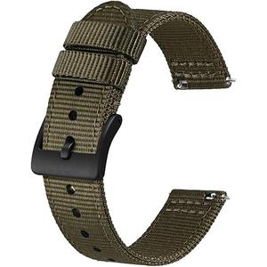 BISONSTRAP Men’s Nylon Watch Bands, Two-Piece Military Watch Straps, Quick Release, Brushed Buckle, 19mm, (Green)