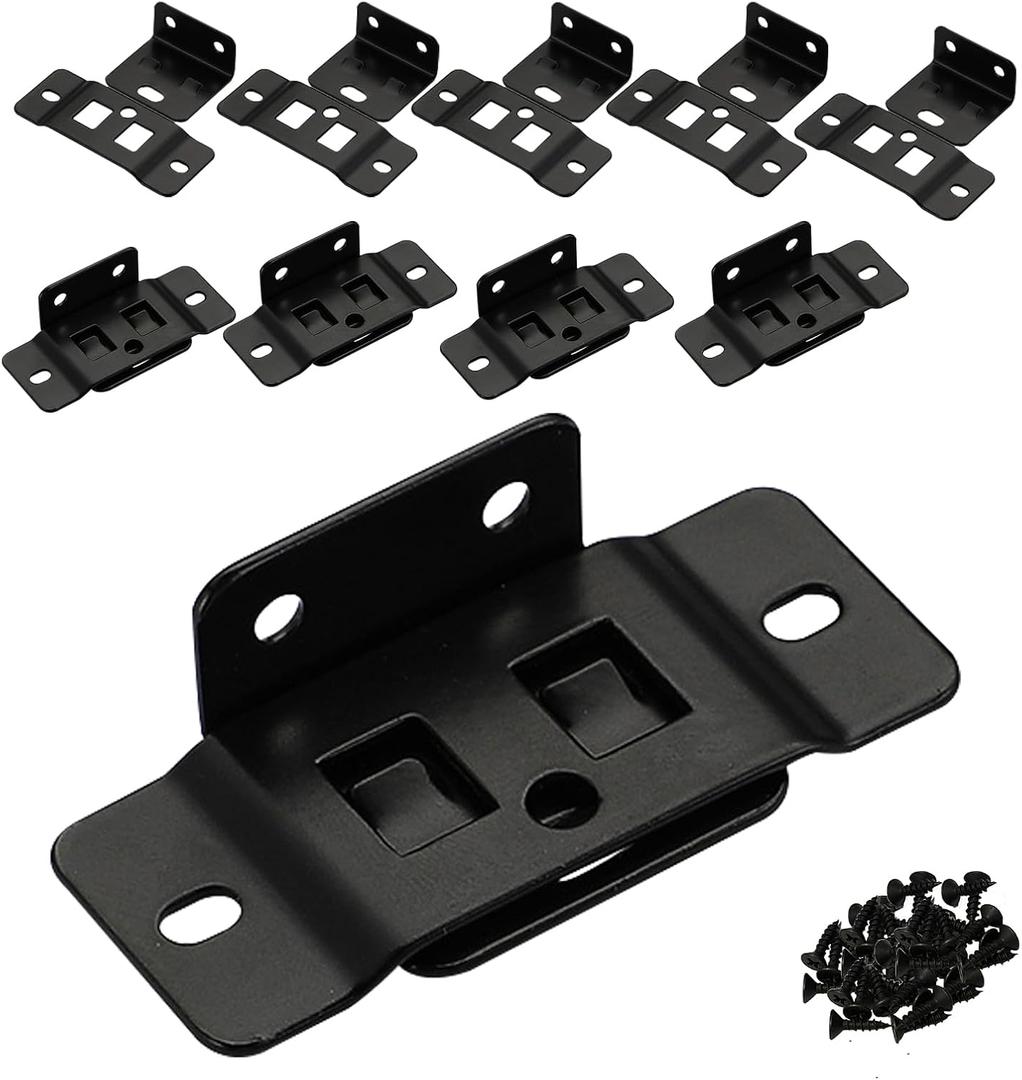 2-in-1 Locking Insert Brackets 10 Pack - L-Shaped 90 Angle Bed Frame Brackets & Rail Connectors| Heavy Duty Hardware for Wood Furniture/ Bed Replacement/ Cabinet/ Shelf/ Closet/ Wardrobe
