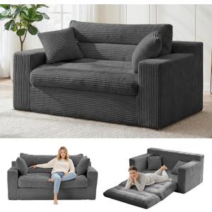 Convertible Sofa Bed, Pull Out Boneless Couch Loveseat Floor Sofa Bed with Pillows, 2-Seater Folding Sofa Loveseat Boneless Couch for Living Room, Bedroom, Apartment, Office(Grey)