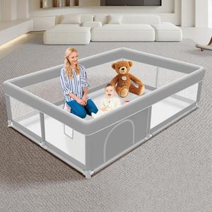 Baby Playpen 65x50 inch, Playpen for Babies and Toddlers, Baby Play Pen Design with External Zipper Gate, Play Yard with Non-Slip Suction Cups on The Bottom (Grey)