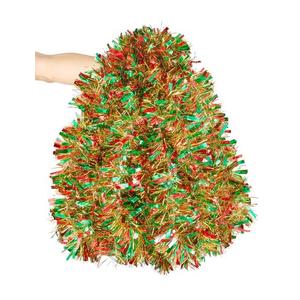 50FT Christmas Tinsel Garland, Red Green & Gold Thick Metallic Twist Garland for Xmas Tree, Holiday Party Decorations, Shiny & Flexible Indoor Outdoor Festive Streamers for Mantel, Stairs & DIY Crafts