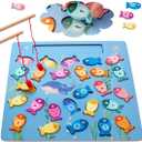 Magnetic Fishing Game for Toddlers, Wooden Alphabet Puzzle Maze Board, Preschool ABC Uppercase Lowercase Letter Matching Game, Montessori Educational Fine Motor Skill Toy for Boy Girl Kids