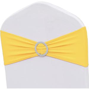 50 Pack Spandex Yellow Chair Sashes Bows Stretch Chairs Bands with Buckles Universal Elastic Chair Ties for Party Celebration Engagement Anniversary Ceremony Events Wedding Decorations