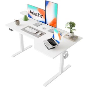 Agilestic Electric Standing Desk, Height Adjustable Desk, 55 x 32 Inch Sit Stand up for Work Office Home, L Shaped Ergonomic Rising Computer Table with Memory Preset, White, 55 x 31.5 Inch