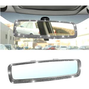 Osilly Bling Car Rearview Mirror, Decorations Rear View Mirror with Crystal Rhinestones & Diamonds, Car Interior Trim Accessories, Clip-on & HD Glass, Sparkly Gift for Mother Women Girls (Black)