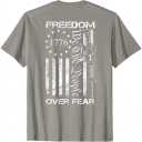Freedom Over Fear Pro Gun USA Flag 2nd Amendment (ON Back) T-Shirt Small (Gray, XXL)