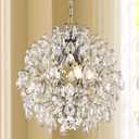 Bestier Modern Pendant Chandelier Crystal Raindrop Lighting Ceiling Light Fixture Lamp for Dining Room Bathroom Bedroom Livingroom entryway 3 E12 Bulbs Required D16 in x H18 in (Chrome)