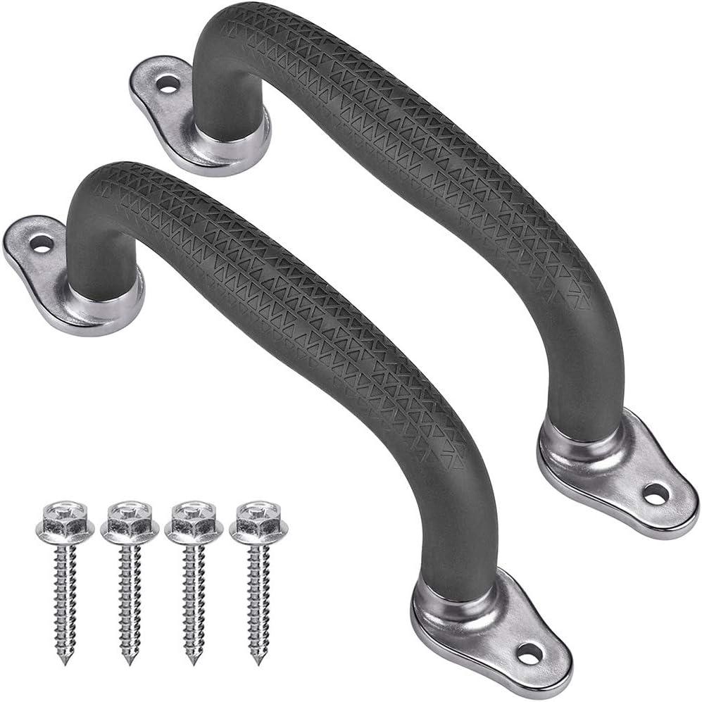 SELEWARE Black Playground Safety Handles, Non-Slip Kids Playground Grab Handles, Durable Indoor Outdoor Playset Hand Grips for Playhouse, Treehouse, Climbing Frame, Jungle Gym, Swing Set, 2 Pack