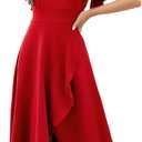Long Black Formal Dresses for Women Gowns Evening Party Cocktail Dress,Split Elegant V Neck Wrap Ruffle Wedding Guest Dresses (Medium, Bright Red)