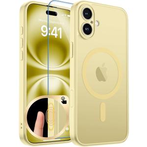zapica Magnetic for iPhone 16 Plus Case, Upgraded [Camera Control Button] [Full Camera Protection] [with 1 Screen Protector] Translucent Matte Shockproof Protective Phone Cover, Yellow