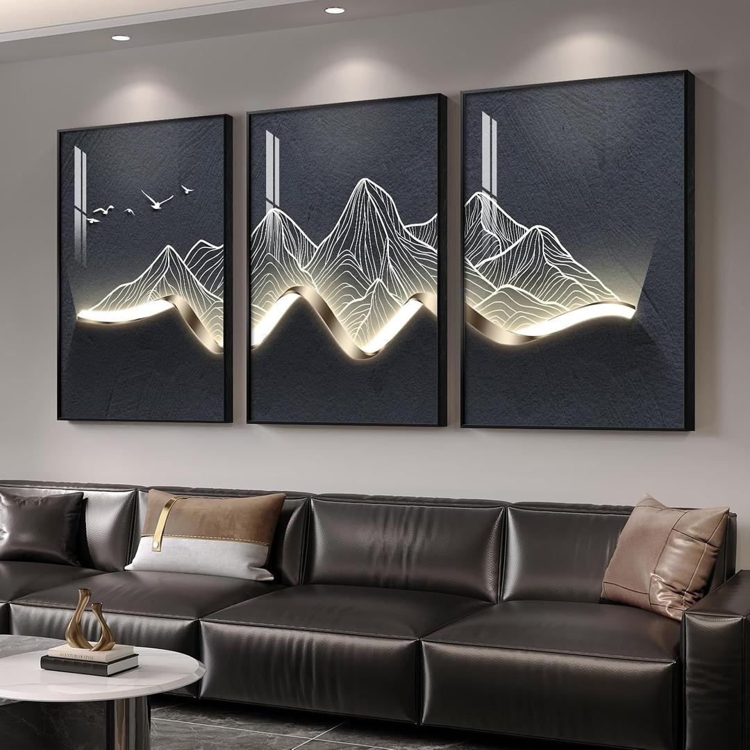 Large Framed Modern Abstract Mountain Wall Art for Living Room, 3 Piece Contemporary Minimalist Prints Paintings, Elegant Luxury Pictures for Entryway, Bedroom, Home Office Wall Decor 24x36 In, 24" W X 36" H X 3pcs