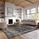 9x12 Area Rug Living Room Rugs, Stain Resistant Washable Rug, Vintage Large Non-Slip Backing, Low Pile Lightweight Print Rug for Bedroom Dinning Room Home Office (Tan/Gray)