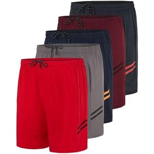 Real Essentials 5 Pack: Men's 5" Inseam Dry-Fit Running Workout Shorts - Pockets & Drawstring, 3XL