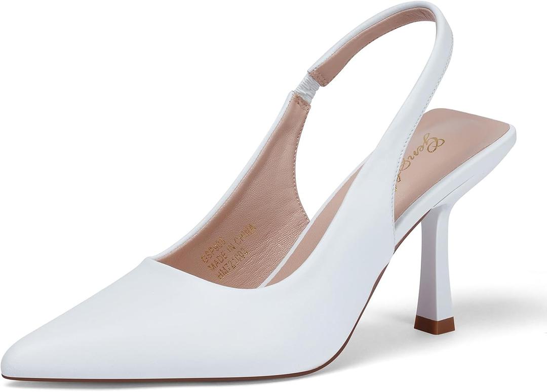 GENSHUO Women's Slingback Kitten Heel Pointed Closed Toe Stiletto Pumps Slip on Elastic Strap Wedding Party Dress Sandals Shoes, 7.5