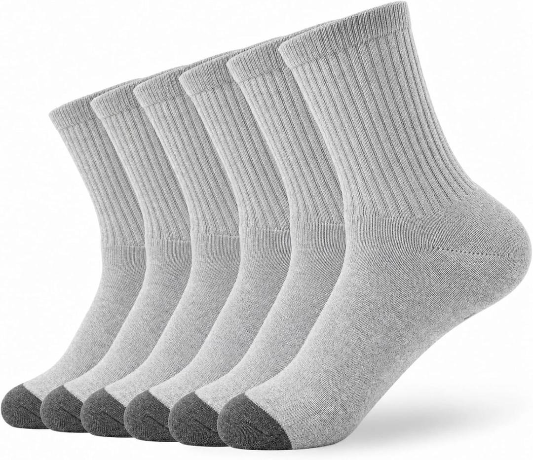 Marc&Kily Mens Athletic Socks 6-Pair Cotton Thick Cushion Moisture Wicking Mid Crew Running Socks For Men (Gray, M)