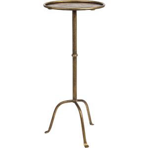 Metal Martini Cocktail Table, Antique Brass, Round, 12.5 Inches X 27.5 Inches