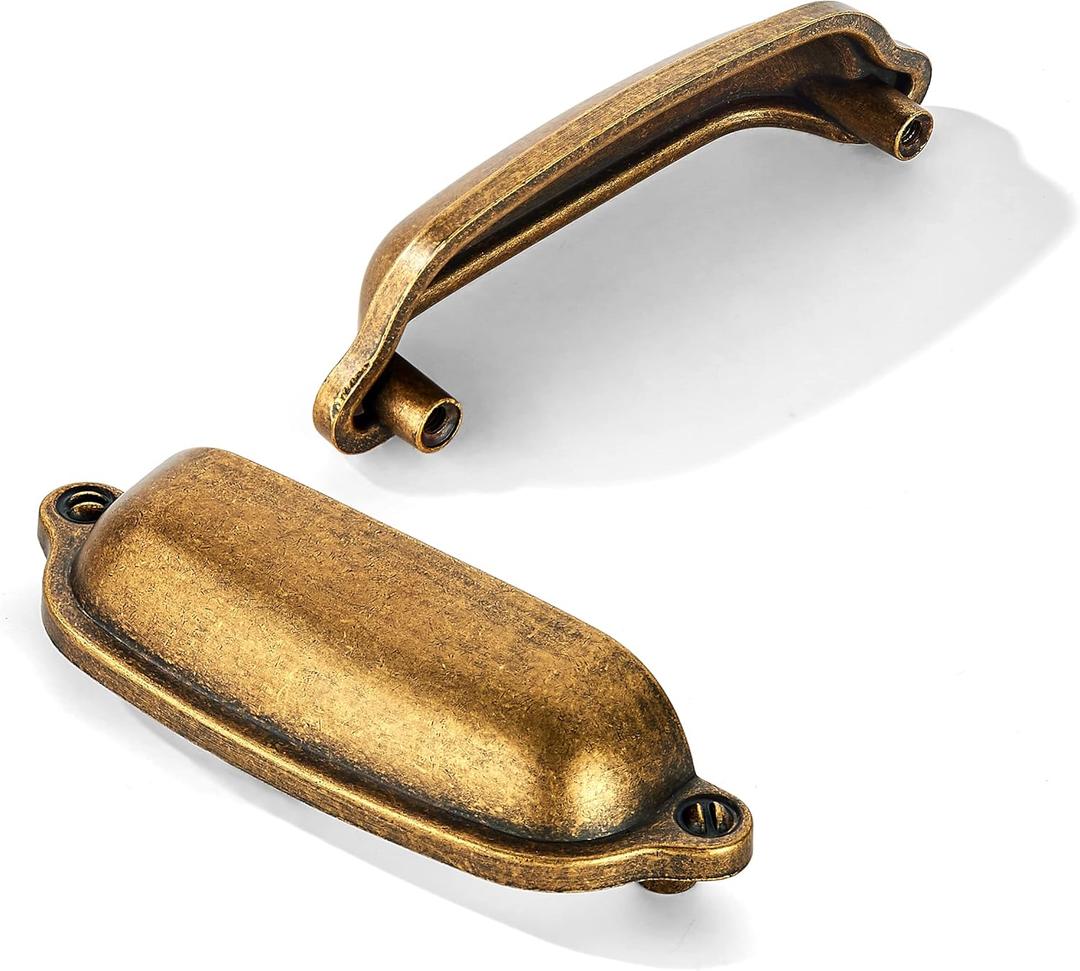 khtumeware 10 Pack 3 Inch(76mm) Bin Cup Drawer Pull,Antique Brass Cabinet Pulls Kitchen Cabinet Hardware, Furniture Pulls for Bathroom Cupboard Drawer Handles Dresser Pulls.