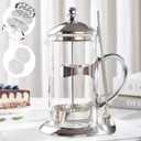 DUJUST Silver French Press Coffee Maker, Luxury Design French Coffee Press with 4-Level Filter System, High-Grade Glass for Hot & Cold Resistance, Include Long Size 304 Stainless Steel Spoon - 34oz