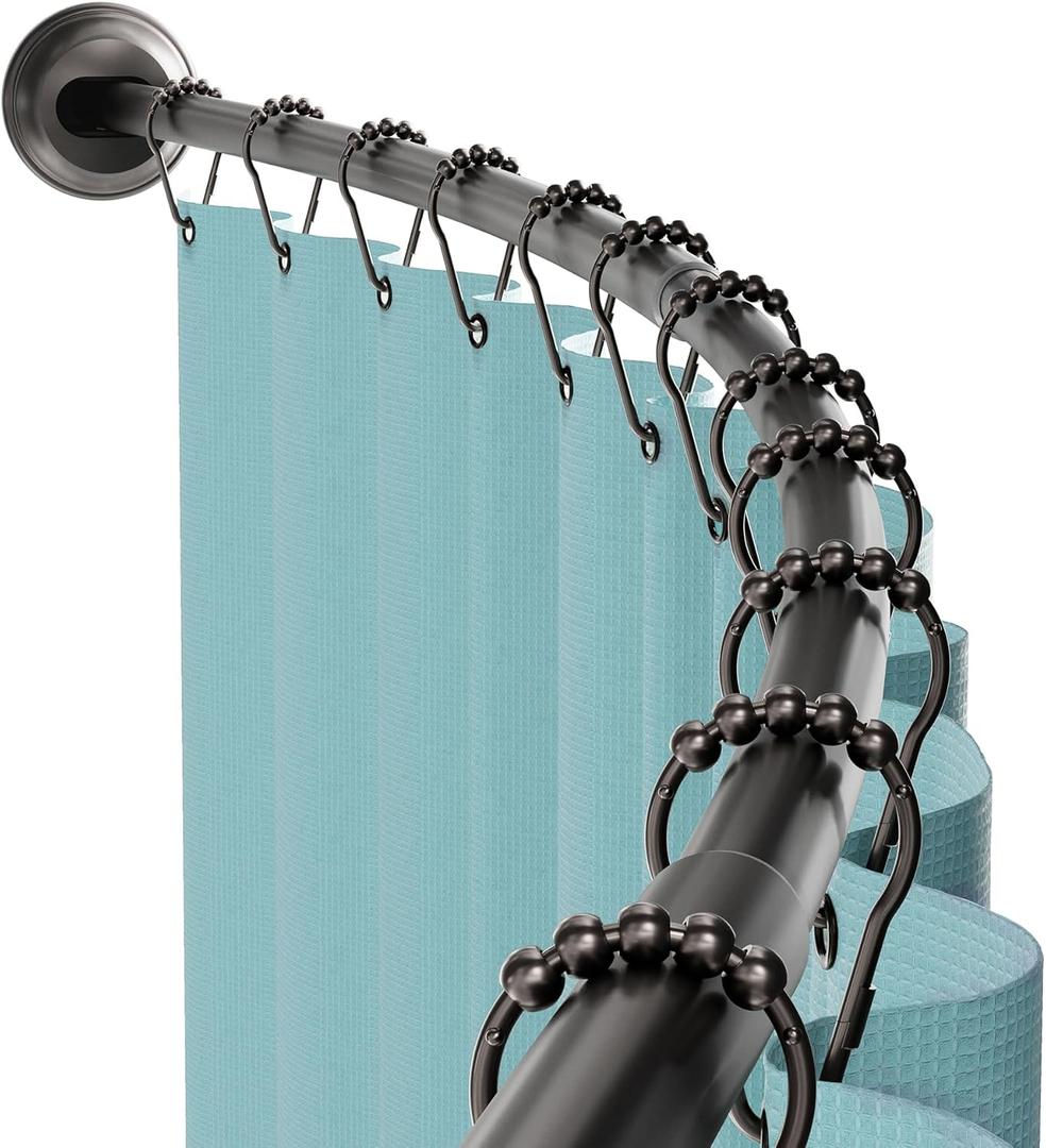 Zenna Home Curved Shower Curtain Rod, No Drill, 50-72 Inch Adjustable Tension Shower Rod for Bathroom, Rustproof, Non-Slip, Adds Room in Shower, Bronze