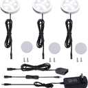 AIBOO 12V LED Under Cabinet Lighting Kit 3 Packs Slim Aluminum Puck Lights with 2-Way Switch All Accessories Included for Counter Closet Lighting 6W (Daylight White)