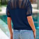 PRETTYGARDEN Women's 2025 Summer Crew Neck Short Sleeve Shirts Lace Going Out Sheer Mesh Crop Tops Dressy Casual Blouses (M)