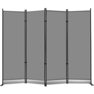 RANTILA 4 Panel Room Divider, 6 FT Folding Privacy Screen with Wide Feet, Freestanding Partition for Room Separation, Portable Room Divider Panel, 89" W x 71" H, Grey